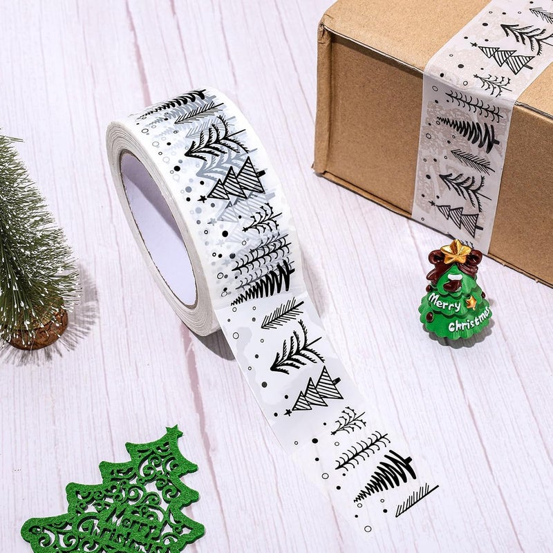 Whaline Christmas Packing Tapes Xmas Tree Printed Tape Waterproof Packing Shipping Tape Decorative White Gift Wrapping Tape for Small Business Gifts DIY Crafts Box Cartons Decor,1.89 in x 109yd - Image 3